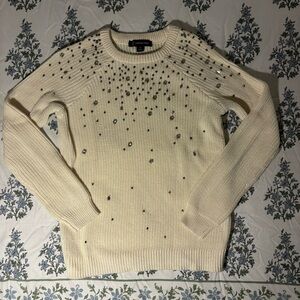 Heavy Knit Rhinestone Cream Sweater